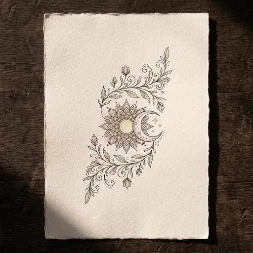 Sun and Moon Botanical Tattoo Flash Illustration
