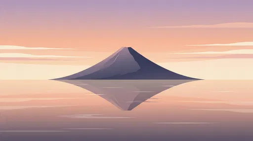 Minimalist Volcanic Island Peak Reflection at Sunset