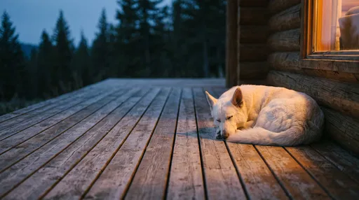 White Shepherd Sleeping on Cabin Deck