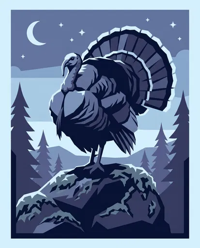 Monochrome Blue Wild Turkey Illustration