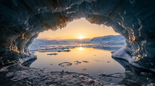 Golden Sunset Viewed From Ice Cavern