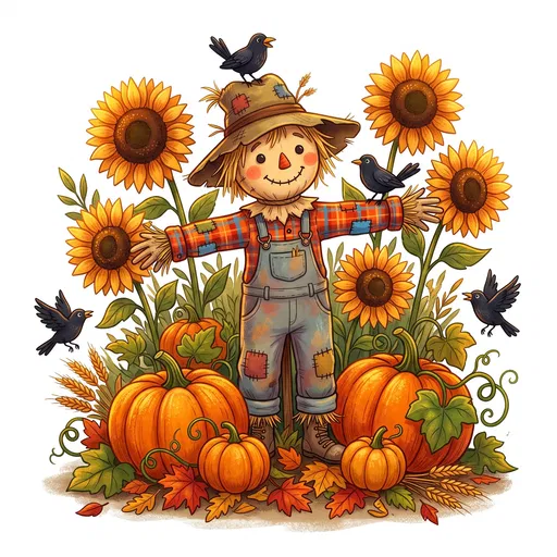 Cheerful Autumn Scarecrow Clipart Illustration
