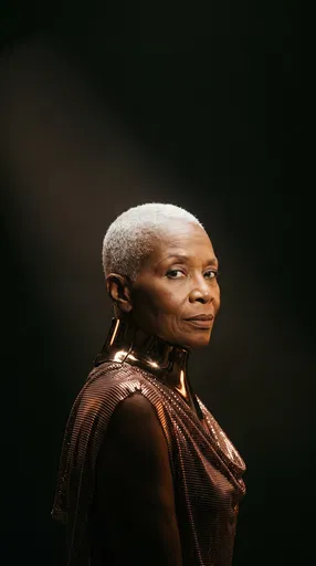 Older Black Woman in Metallic Cowl