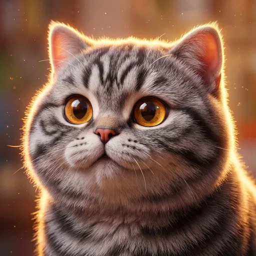 Stylized 3D Chubby Silver Tabby Cat Portrait