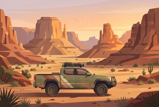 Olive Pickup Truck in Desert Canyon
