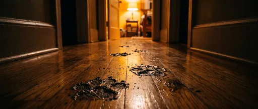 Muddy Paw Prints on Hardwood Floor