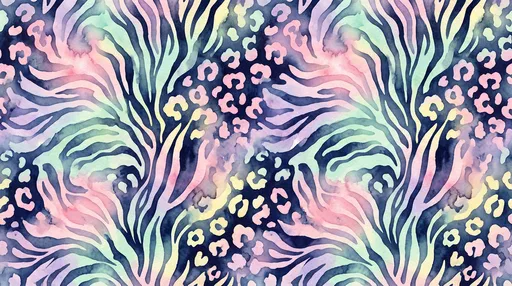 Pastel Watercolor Zebra and Leopard Pattern