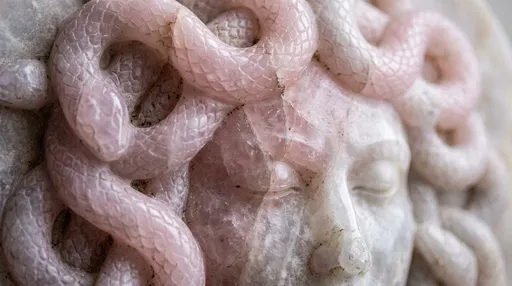 Rose Quartz Medusa Relief Carving Close-Up