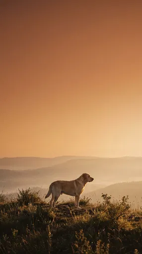 Golden Labrador Standing on Misty Ridge