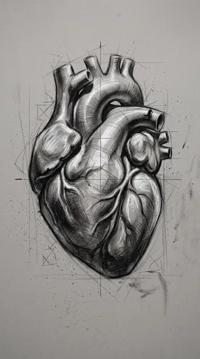 Charcoal and Chalk Anatomical Heart Sketch