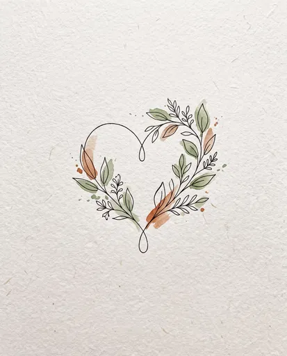 Minimalist Botanical Heart Line Art