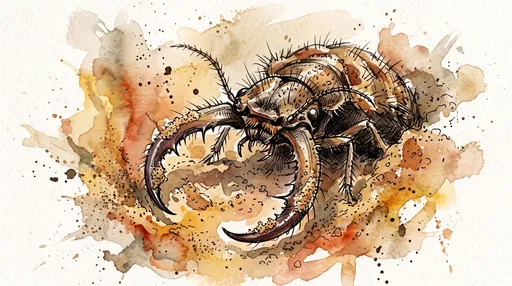 Watercolor Antlion Larva with Curved Mandibles