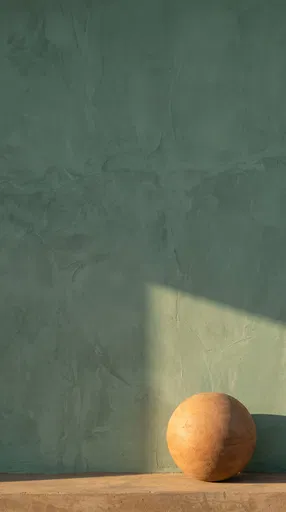 Clay Sphere Against Green Plaster Wall