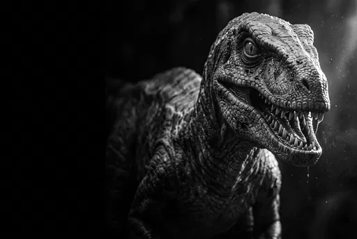 Monochrome Velociraptor Emerging from Shadow