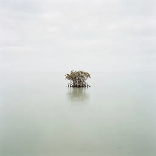 Minimalist Lone Mangrove Tree in Calm Water