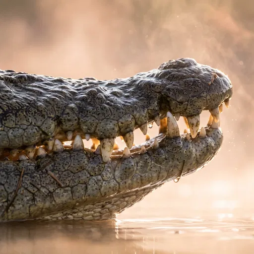 Close-Up of Crocodile Jaws at Sunrise