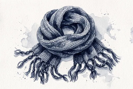 Indigo Watercolor Knitted Winter Scarf Illustration