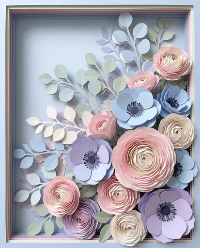 Pastel Paper Cut Flower Diorama