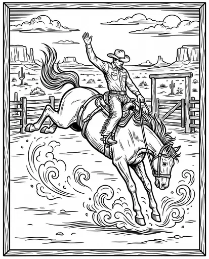 Cowboy Riding Bucking Bronco Coloring Page