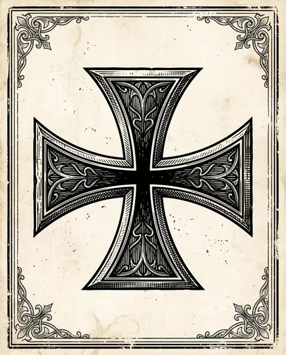 Vintage Woodcut Knights Templar Cross
