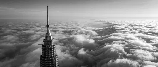 Monochrome Skyscraper Spire Above Clouds