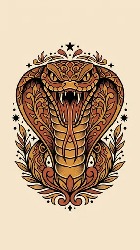 Ornate Traditional Tattoo Style Cobra Head