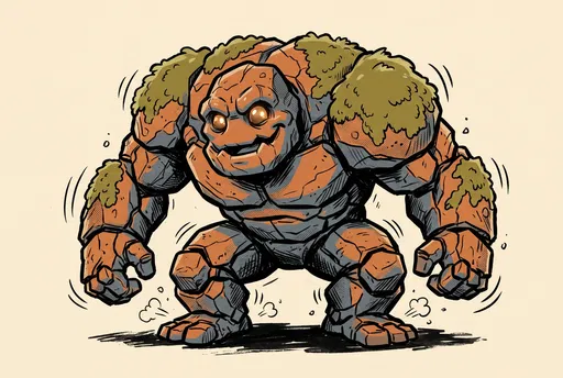 Comic Style Mossy Rock Monster Illustration