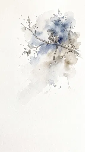 Watercolor and Ink Sketch of Small Monkey