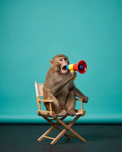 Monkey with Megaphone in Director Chair