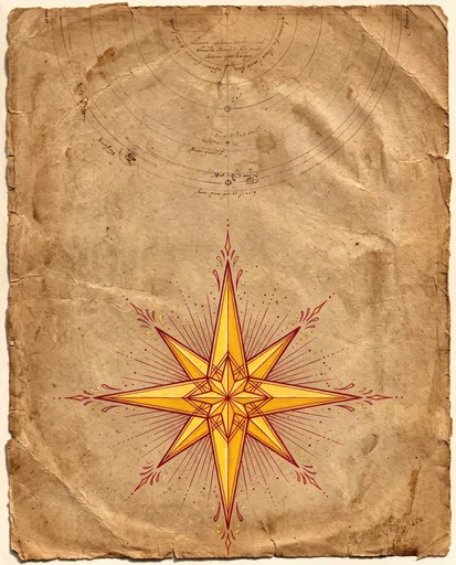 Saffron Compass Star on Vintage Parchment
