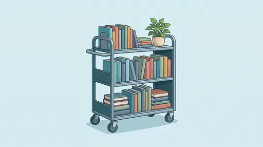 Rolling Library Book Cart Clipart Illustration