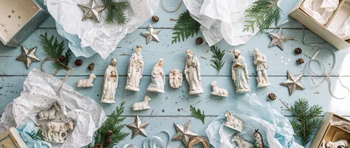 Vintage Porcelain Nativity Set Flat Lay