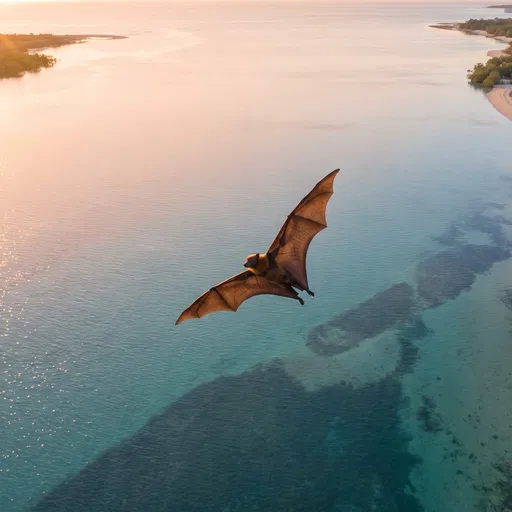 Flying Fox Soaring Over Coastal Lagoon