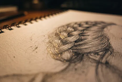 Macro Shot of Braided Hair Pencil Sketch