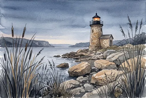 Watercolor Illustration of Stone River Lighthouse