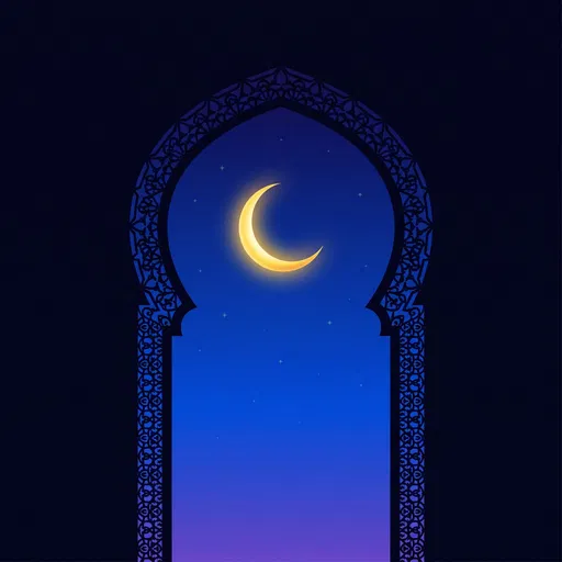 Golden Crescent Moon in Islamic Arch