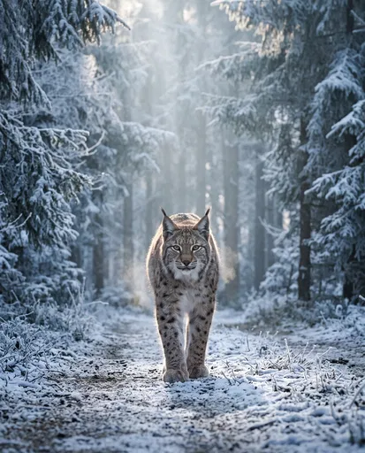 Eurasian Lynx in Snowy Winter Forest