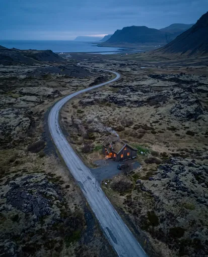 Nordic House Beside Winding Coastal Road