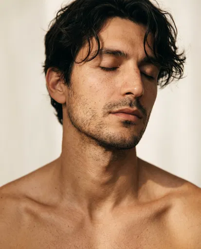Warm Portrait of Man Eyes Closed
