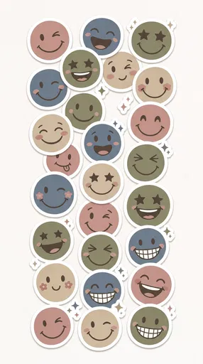 Muted Tone Smiley Face Stickers Flat-Lay
