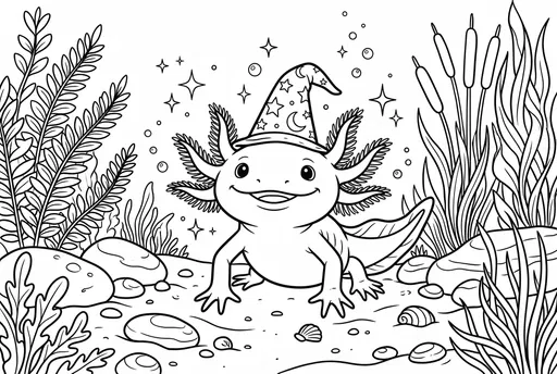 Wizard Axolotl Coloring Book Page