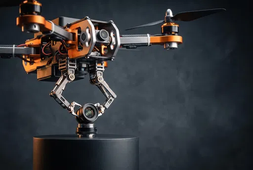 Drone With Robotic Arms Holding Camera Lens