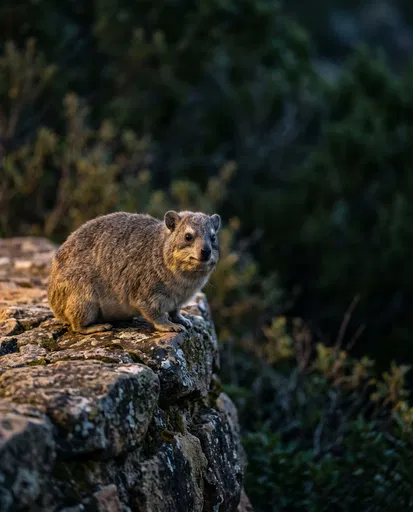 Rock Hyrax Perched on Stone Wall