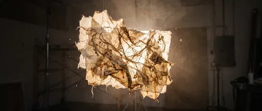 Backlit Suspended Paper and Silk Collage