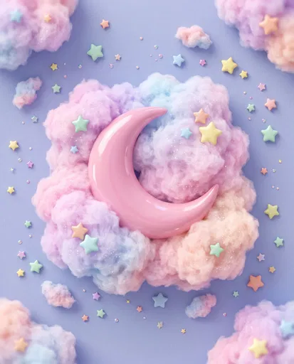 Pastel Pink Moon on Fluffy Clouds