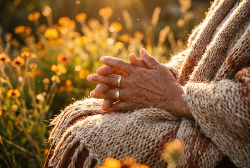 Elderly Hands Folded in Golden Light