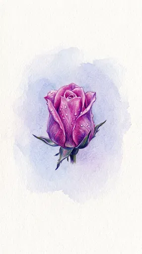 Magenta Rosebud Colored Pencil Drawing