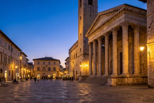 Temple of Minerva in Assisi at Twilight