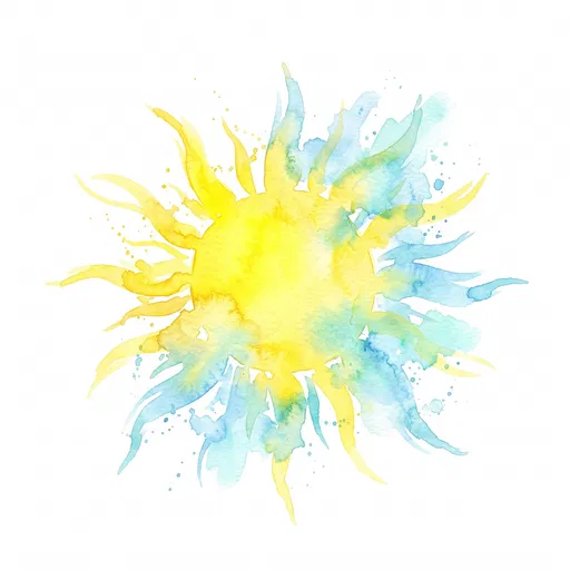 Yellow and Blue Watercolor Sun Clipart