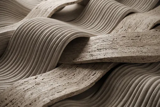 Abstract Fluted Plaster and Travertine Stone Waves